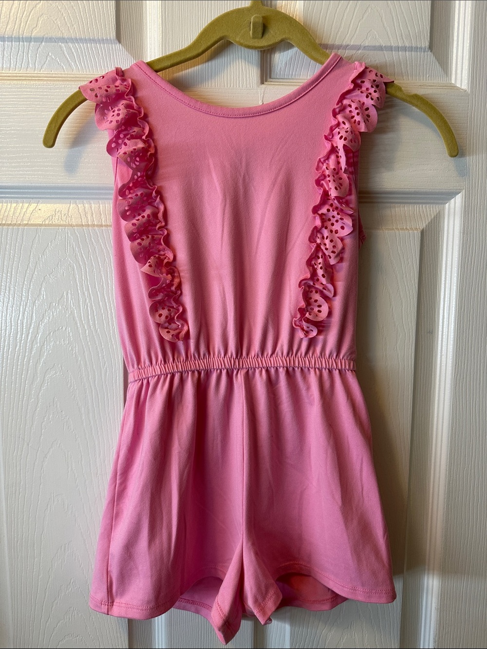 Girls Pink Ruffle-Trim Romper